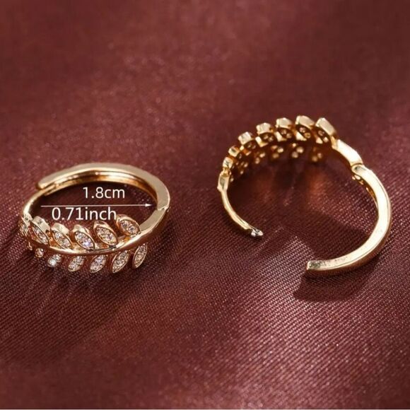 "Josephine" 18k Gold Leaf Shaped Huggie Hoop Earrings - Picture 3 of 3